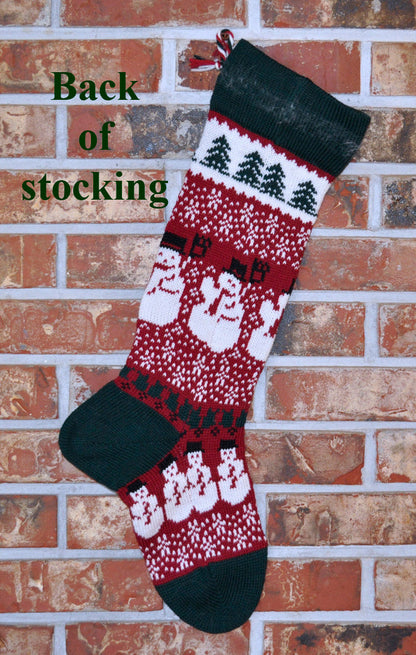Large Personalizable Knit Wool Christmas Stocking - Snowman