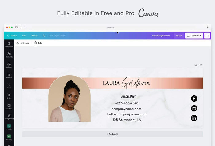 Ladystrategist Laura Email Signature Template Editable Canva Template Rose Gold instagram canva templates social media templates etsy free canva templates