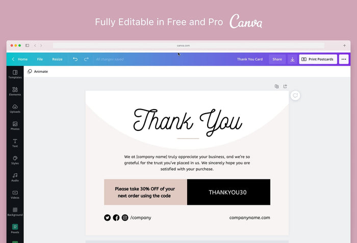 Ladystrategist Laura Printable Thank You Card Packaging Insert Note Canva Template instagram canva templates social media templates etsy free canva templates