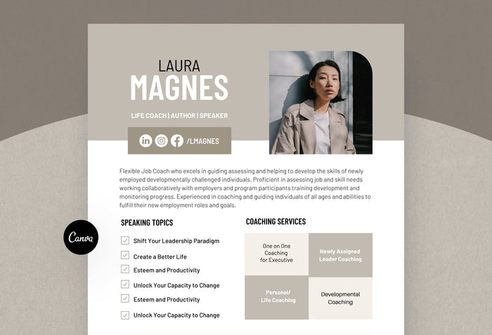 Ladystrategist Laura Speaker One-Sheet Canva Template instagram canva templates social media templates etsy free canva templates
