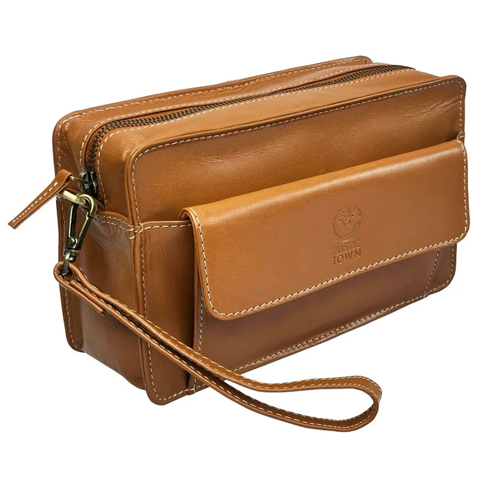 Leather Mens Clutch Bag - Travel Wallet Wrist Handbag