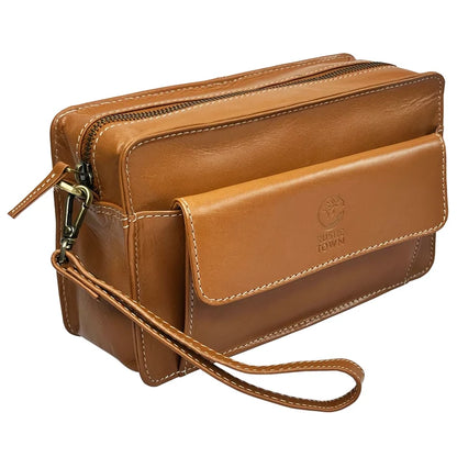 Leather Mens Clutch Bag - Travel Wallet Wrist Handbag