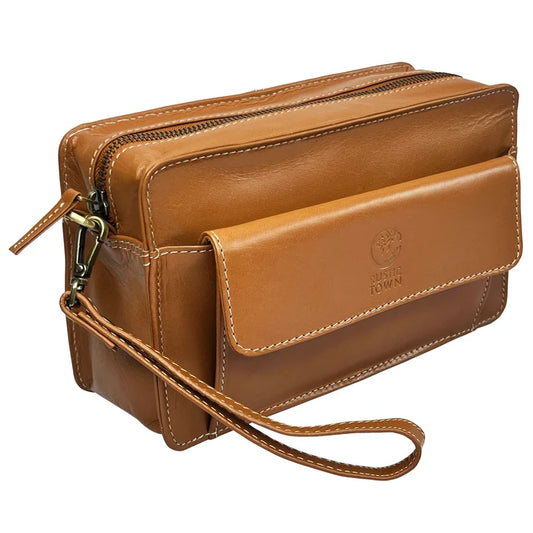 Leather Mens Clutch Bag - Travel Wallet Wrist Handbag