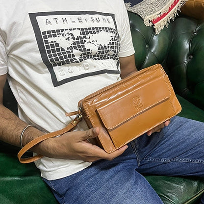 Leather Mens Clutch Bag - Travel Wallet Wrist Handbag