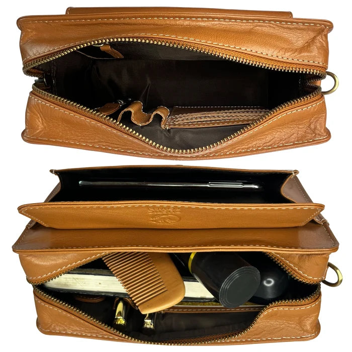 Leather Mens Clutch Bag - Travel Wallet Wrist Handbag