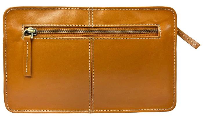 Leather Mens Clutch Bag - Travel Wallet Wrist Handbag