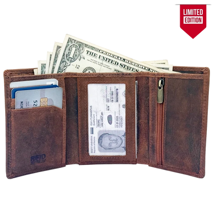 Leather Trifold Wallet for Men - Full Grain RFID Blocking with Coin Pocket
