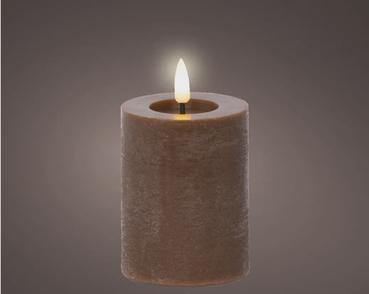 LED Brown Wax Pillar Candle - 11cm