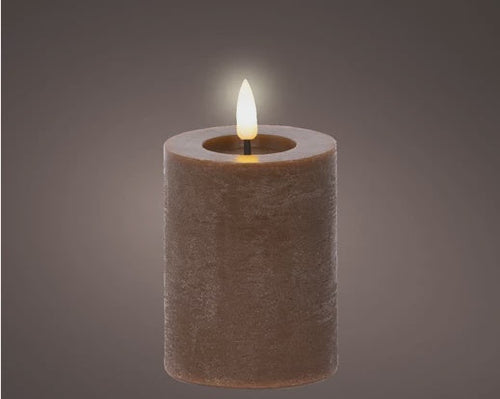 LED Brown Wax Pillar Candle - 11cm