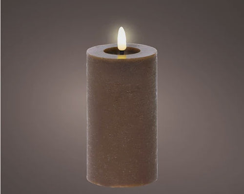 LED Brown Wax Pillar Candle - 15cm