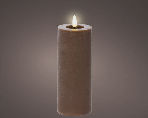 LED Brown Wax Pillar Candle - 19cm