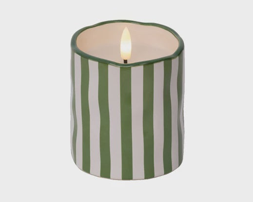LED Ceramic Candle - Green Stripe 11cm