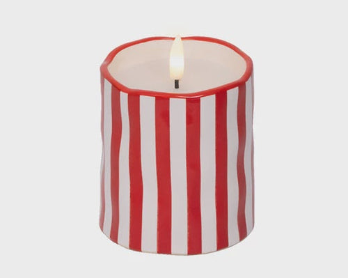 LED Ceramic Candle - Red Stripe 11cm