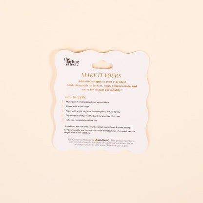 A square card with rounded edges shows Lemon Mix & Match Iron-On Patch application steps in black and orange on white. The Darling Effect’s “MAKE IT YOURS” headline encourages you to customize using the detailed instructions below.