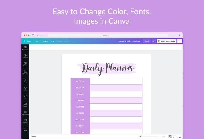 Ladystrategist Lenurple Daily Planner Printable and Editable Canva Template instagram canva templates social media templates etsy free canva templates