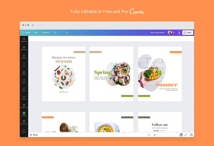 Ladystrategist Luna Food and Nutrition 6-Page Carousel Canva Template instagram canva templates social media templates etsy free canva templates