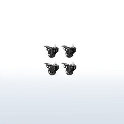 Four black locking caster wheels.