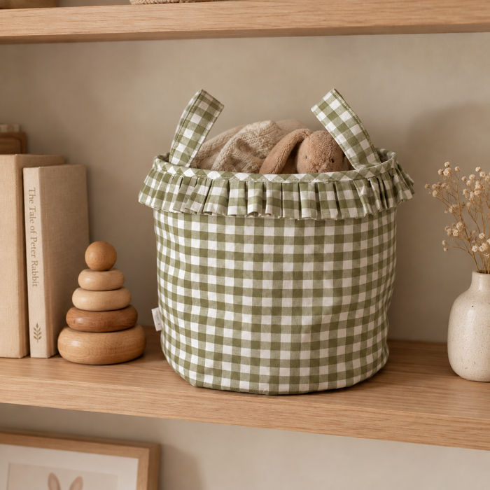 Mabel & Fox - Gingham Ruffle Basket - Olive Green