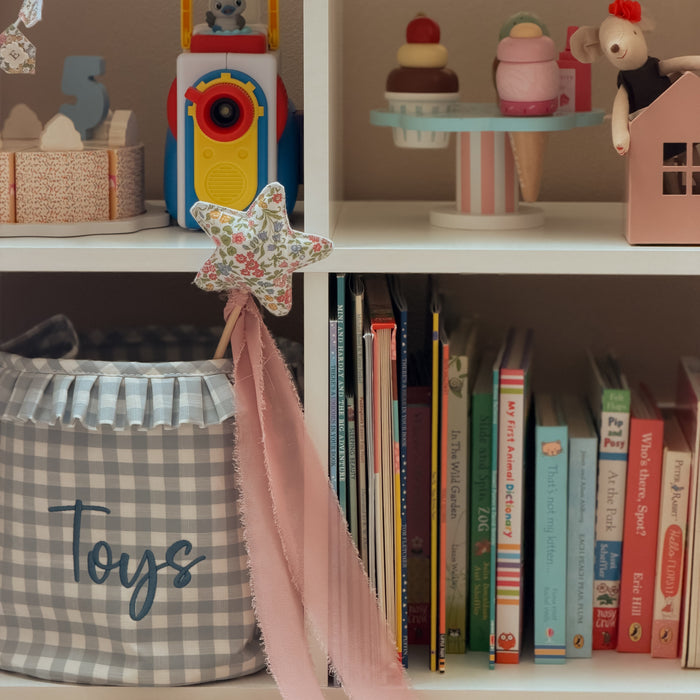 Mabel & Fox - Personalised Gingham Ruffle Basket - Blue
