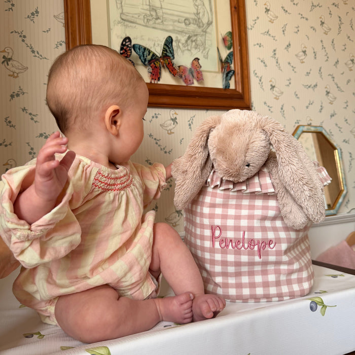 Mabel & Fox - Personalised Gingham Ruffle Basket - Pink