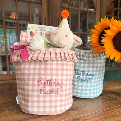 Mabel & Fox - Personalised Gingham Ruffle Basket - Pink
