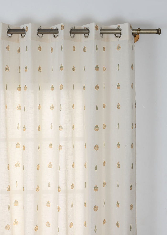 Madhuram Green & Beige Ethnic 100% Cotton Sheer Printed Curtain For Livingroom / Bedroom | Light Filtering | Single Piece