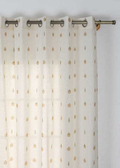 Madhuram Green & Beige Ethnic 100% Cotton Sheer Printed Curtain For Livingroom / Bedroom | Light Filtering | Single Piece
