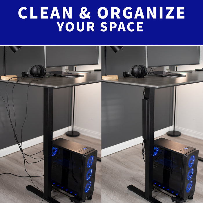 Attach to any side of the desk leg for the most sleek design.