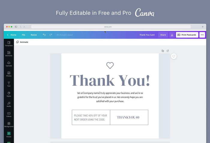 Ladystrategist Marcela Printable Thank You Card Packaging Insert Note Canva Template instagram canva templates social media templates etsy free canva templates
