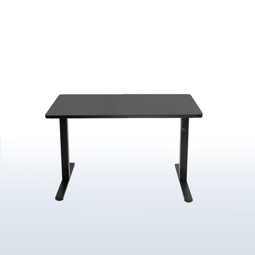 Black manual height adjustable desk with side crank handle.