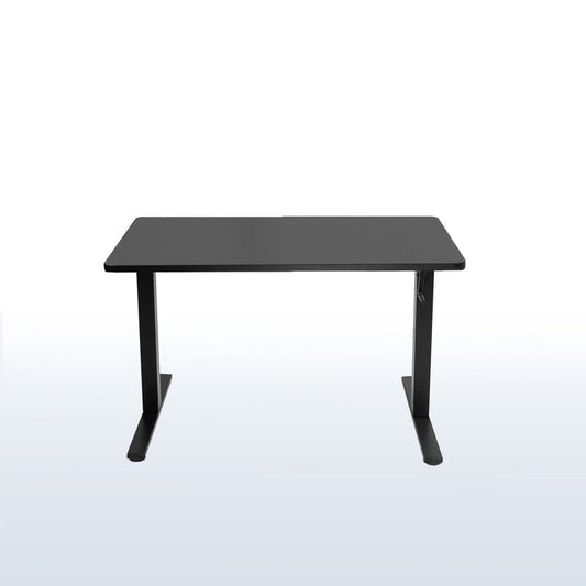 Black manual height adjustable desk with side crank handle.