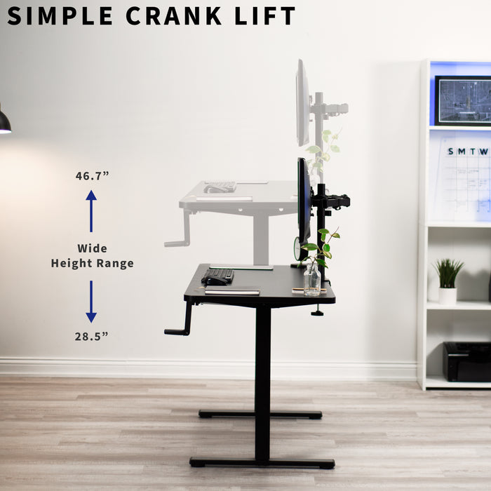 Desk dimension with a note of potential separate delivery days because the desk ships in two boxes.