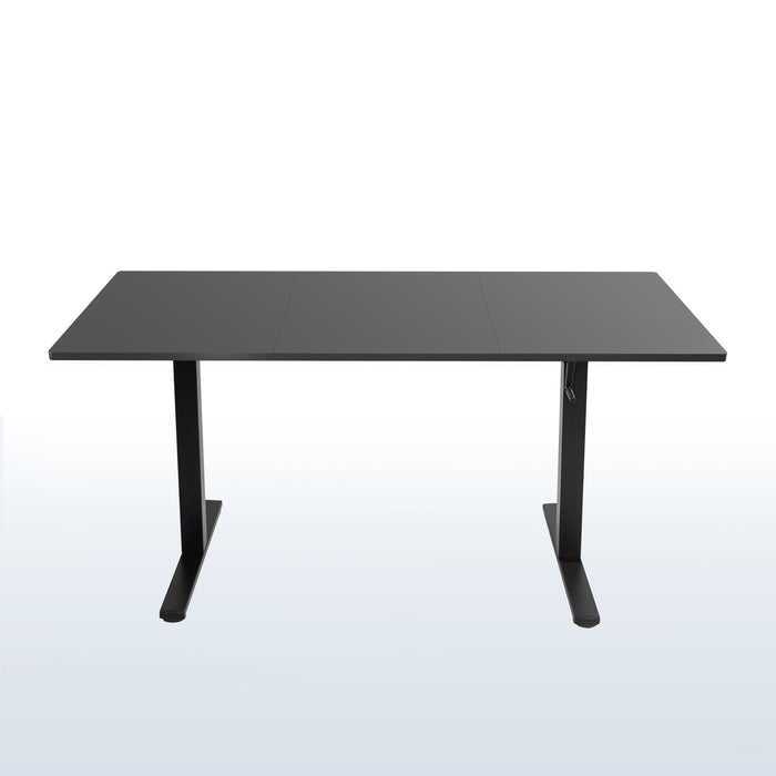 Extra large black, manual, height adjustable, desk with side crank handle.