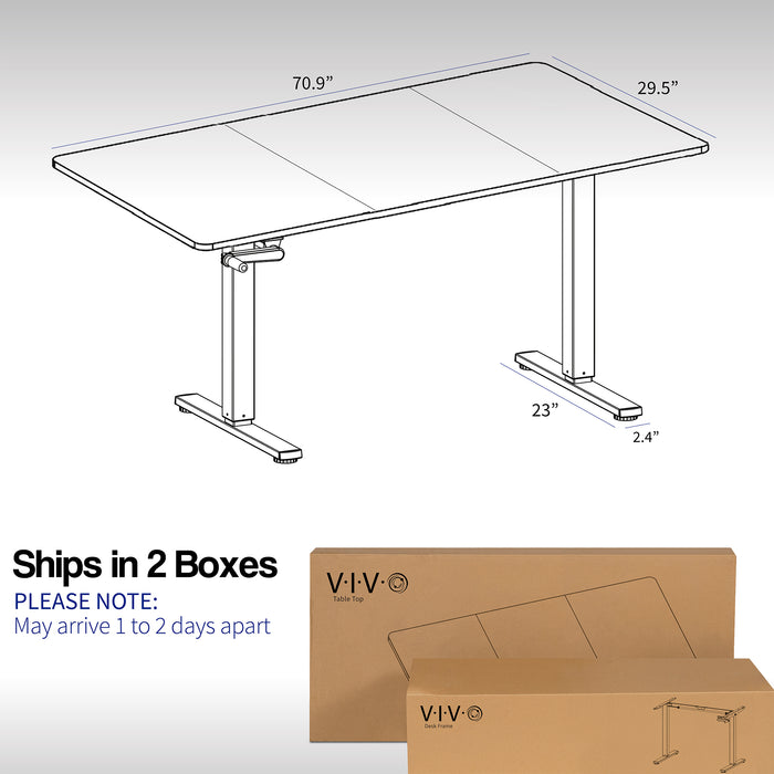 Large three-panel desktop at standing height in an office.