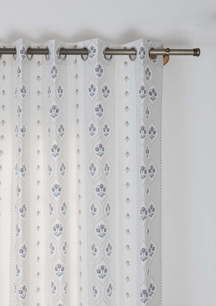 Meher Blue Floral 100% Cotton Printed Curtain For Livingroom / Bedroom | Light Reduction | Single Piece