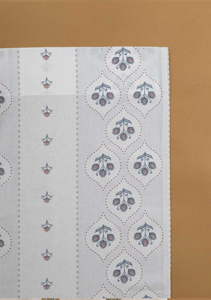 Meher Blue Floral 100% Cotton Printed Curtain For Livingroom / Bedroom | Light Reduction | Single Piece