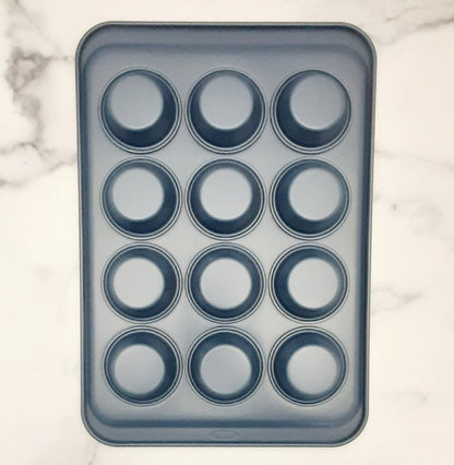 Metal Ceramic Coated Bakeware 12-Cup Muffin Pan Storm Blue