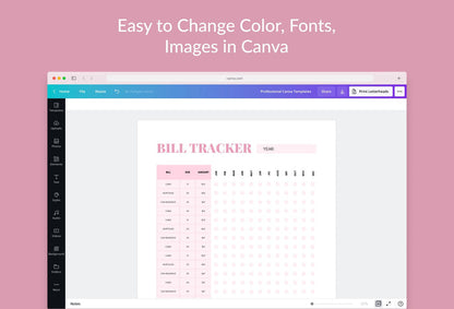 Ladystrategist Metallic Pink Annual Bill Tracker Printable and Editable Canva Template instagram canva templates social media templates etsy free canva templates
