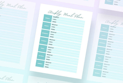 Ladystrategist Middle Blue Green Weekly Meal Planner Printable and Editable Canva Template instagram canva templates social media templates etsy free canva templates