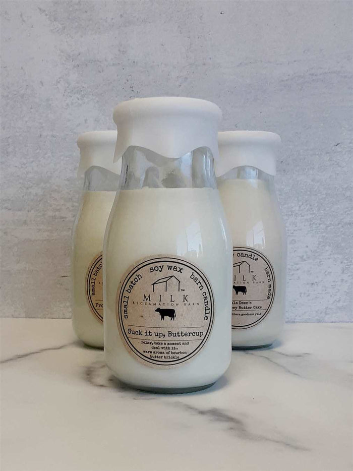 Milk Bottle Candle "Suck It Up Buttercup"