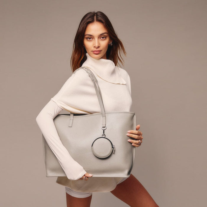 Mini Round Pouch - Greige/Silver Fashion Pouch Bandolier