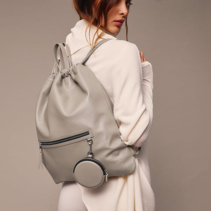 Mini Round Pouch - Greige/Silver Fashion Pouch Bandolier