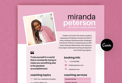 Ladystrategist Miranda Speaker One-Sheet Canva Template instagram canva templates social media templates etsy free canva templates