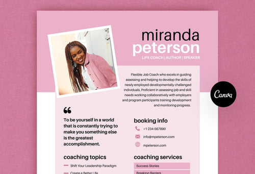 Ladystrategist Miranda Speaker One-Sheet Canva Template instagram canva templates social media templates etsy free canva templates