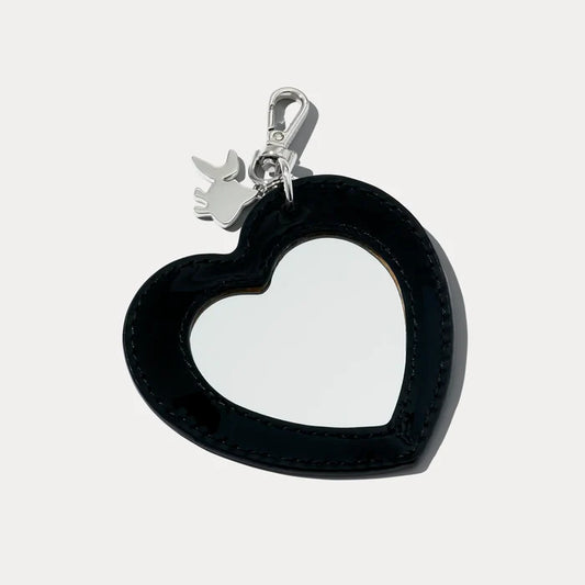 Mirror Heart Charm - Black Patent/Silver