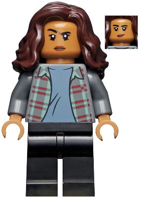 MJ (Michelle Jones) - Dark Bluish Gray Plaid Jacket, Dark Brown Wavy Hair