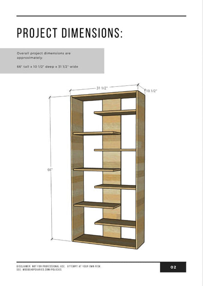 Project dimensions diagram for DIY modern bookshelf
