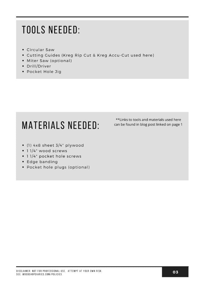 Tools and materials list for DIY modern bookshelf
