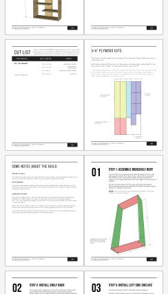 Printable PDF plan preview for DIY modern bookshelf