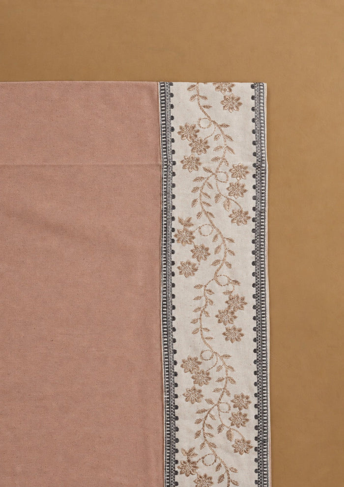 Mogra Mahogany Brown & Grey Floral 100% Cotton Embroidered Curtain For Livingroom / Bedroom | Room Darkening | Single Piece